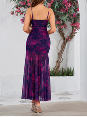 Aiertu Sweet Floral Camisole Long Dress For Women Summer Print Empire Bodycon Vestido Beach Holiday Elegant Mesh Robes Female Aiertu