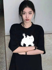 Aiertu Summer Y2k Aesthetic Print Basic Short Sleeve T-shirts Streetwear All Match Loose Tops Women Casual Harajuku Oversize O Neck Tee Aiertu