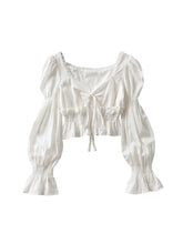 Aiertu French Pleated Lantern Long Sleeve Shirt For Women's 2022 Spring And Autumn New Vintage White Square Collar Blouse Tops Female Aiertu