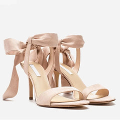 Aiertu High Heel Solid Women's Stiletto Matte Bow Cross Straps Fashion Sexy Open Toe One Word Belt Sandals Women Aiertu