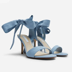 Aiertu High Heel Solid Women's Stiletto Matte Bow Cross Straps Fashion Sexy Open Toe One Word Belt Sandals Women Aiertu