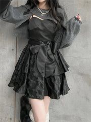 Aiertu Winter Black Sexy Strap Dress Women Patchwork Elegant Slim Casual Mini Dress Female Korean Fashion Bow Designer Party Dress Aiertu