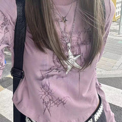 Aiertu Harajuku Y2k Vintage T-shirts Women Gothic Long Sleeve Grunge Retro Print T-shirts Slim Up Streetwear Casual Crop Tops Aiertu