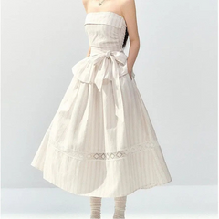 AIERTU - Summer Pink Striped Suspender Tube Top Slim and Thin Straps New Dress Long Dress Women Aiertu