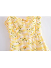 Aiertu Summer Women French Style Prairie Chic Plaid Flower Print Sexy Sling Dress Vintage Ladies A-line Short Chiffon Sundress Aiertu