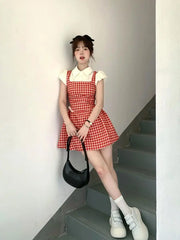 Aiertu Y2k Coquette Kawaii Cute Plaid Shirt Dress Women Preppy Style Sweet Girls Short Party Dresses 2024 Summer Fashion Aiertu