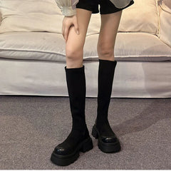 Vintage Stretch Women Knee High Boots Fashion Slip On Shoes Autumn Winter Thick Heel Ladies Morder Long Booties Aiertu