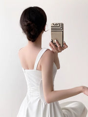 Aiertu DRESS TO IMPRESS Summer Evening Party White Long Dress Office Lady Slim Sexy Sleeveless Strap Dress Beach Style Women One Piece Dress Korean Aiertu