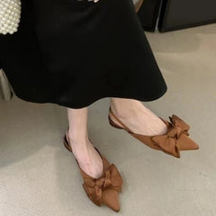 Aiertu New Summer Luxury Bow Tie Purple Sandals for Women Silk Fairy Style Pointed Flat Bottomed Singles Shoes French Flat Aiertu