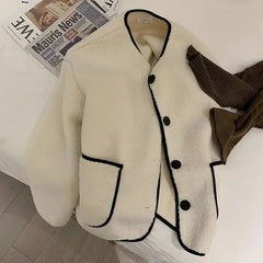 Aiertu Coat Women Wool Woolen Long Sleeve Overcoat Turn Down Collar Ladies Jacket Khaki Autumn Winter Short Woolen Top Korean Aiertu