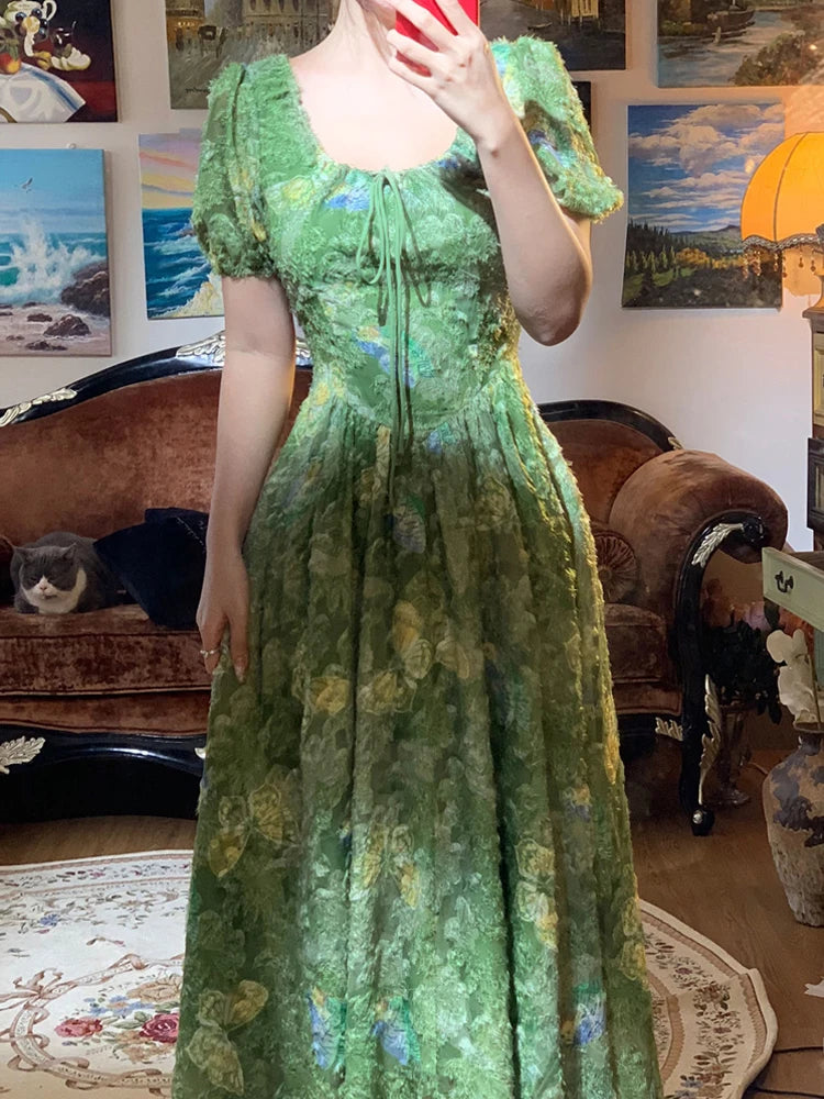 Aiertu Vintage Elegant Floral Long Dress Women Beach Party Evening Vacation Dresses Female Casual Designer Fashion Summer Dresses 2024 Aiertu