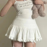 Aiertu Coquette Mini Skirt Women Summer Y2k Lace Mesh Patchwork Sexy High Waist A-line Kawaii White Ruffle Skirt Aiertu