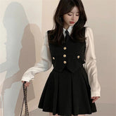 Aiertu BACK TO SCHOOL OUTFIT Spring Autumn Preppy Style Tie Vest Black Suit Women's 4-Piece Set Korean American Hot Girls Online Celebrities JK Uniform Set Aiertu