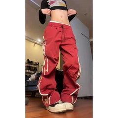 Aiertu Women's Baggy Wine Red Sweatpants Harajuku Streetwear Fashion Y2k High Waist Oversize Jogger Pants Vintage Wide Trousers Clothes Aiertu