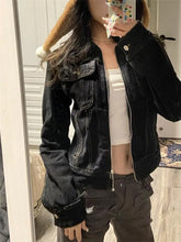 Aiertu 2024 Zipper Jeans Solid Coats Streetwear Fashion All Match Ins Chaquetas Mujer Women Turn Down Collar Punk Vintage Denim Jackets Aiertu