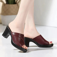 Women Summer New High-heeled Waterproof Platform Sandals Female Thick-heeled Slippers Bright Leather Solid Color Casual Shoes Aiertu