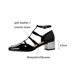 Aiertu Summer Sandals Women Square Toe Cover Heel Gladiator Modern Sandals Split Leather Chunky Heel High Heels Roman Women Shoes Aiertu