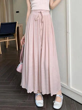 Aiertu Women Elegant High Waist Maxi Lace Up Skirt Summer Ladies Casual Elastic Waist Pleated Long Skirts Fairy A-line Mid Length Aiertu