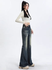 Aiertu Blue High Waist Skinny Pants Jeans Women Autumn High Street Slimming Trumpet Denim Pants Retro Extended Version Horseshoe Pants aiertu
