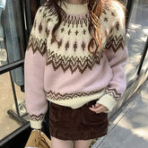 AIERTU - Pink Preppy Style Women Sweaters Print Korean Fashion Autumn Winter Pullovers Vintage Sweet Warm Thick Pull Femme Aiertu
