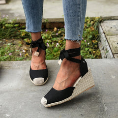 Women's Espadrille Ankle Strap Sandals Comfortable Slippers Ladies Womens Casual Shoes Breathable Flax Hemp Canvas Pumps Aiertu