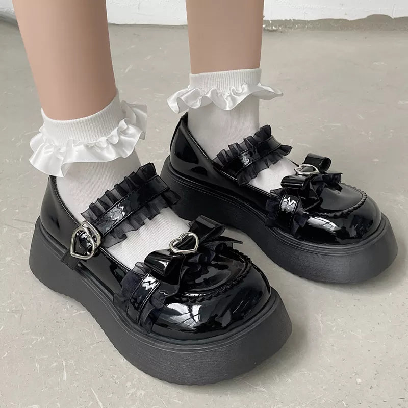 Aiertu Chunky Platform Mary Jane Shoes for Women Patent Leather Lace Ankle Strap Pumps Woman Autumn White Lolita Shoes Y2K Aiertu