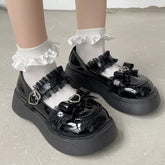 Aiertu Chunky Platform Mary Jane Shoes for Women Patent Leather Lace Ankle Strap Pumps Woman Autumn White Lolita Shoes Y2K Aiertu