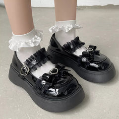 Aiertu Chunky Platform Mary Jane Shoes for Women Patent Leather Lace Ankle Strap Pumps Woman Autumn White Lolita Shoes Y2K Aiertu