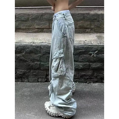 Aiertu Blue Women Jeans High Waist Vintage Straight Baggy Denim Pants Streetwear American Design Sense Fashion Wide Leg Denim Trouser Aiertu