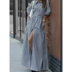 AIERTU - Women's New Christmas Elements Green Red Plaid Long Casual Fashion Shirt Dress Long Dress Aiertu