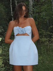 Aiertu Fashion Sexy 3d Flower Cut Out Mini Dresses Elegant Strapless Sleeveless Backless Short Dress Women Party Club Vestidos Aiertu