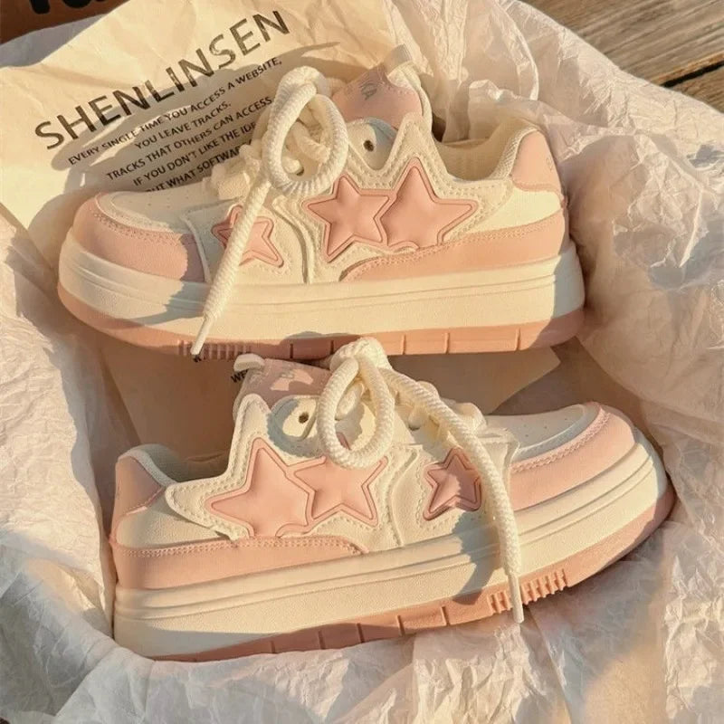 Aiertu 2024 New Korean Shoes Kawaii Pink Platform Sneakers Women Vintage Vulcanize Spring Summer Casual Tennis Female Flats Footwear Aiertu