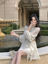 Aiertu Spring Apricot Kawaii Short Dress Women Korean Style Long Sleeve Mini Dresses Fairy Ruffles Turtleneck Evening Party Dress Boho Aiertu