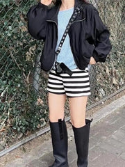 Aiertu Knitted Striped Boots Shorts Women Slim Elastic Waist Korean Style Casual Autumn Winter High Waist Ladies Shorts Chic Aiertu
