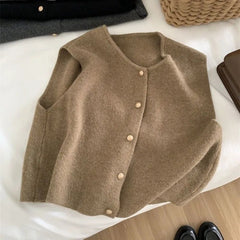 Aiertu Spring Autumn Women's Solid Button V-Neck Sleeveless Sweater Knitted Cardigan Vest Coats Casual Fashion Office Lady Elegant Tops Aiertu