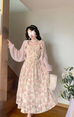 Aiertu Chiffon Lace Strap Dress Women Floral Embroidery Fairy Vintage Long Dress Female Sweet Princess Casual Party Dresses Summer Aiertu