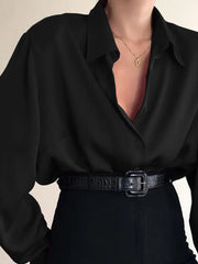 Aiertu Women Button Blouses Turn Down Collar Shirts Office Lady Long Sleeve Casual Blouse Loose OL Shirt Baggy Tops Red/Wine Red /Black Aiertu