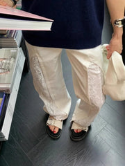 Aiertu New Bottoms Y2k Wide Leg Pants for Women Fashion Patchwork Lace White Trousers High Waist Straight Casual Summer Pantalon Femme Aiertu