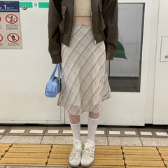 Aiertu England Style Plaid Skirt Women A-line Knee-length Summer 2024 Korean Fashion Harajuku Bottom Ladies Skirts Chic Y2k Aiertu