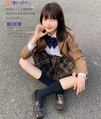 2024 Women Long Sleeve Loose JK Brown Suit Jacket Uniform Blazer Three Buttons Spring Autumn Girls College Preppy Style Coat Aiertu