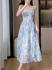Aiertu New Spaghetti Strap Elegant Women Summer Dress Sleeveless Casual A-Line Print Prom Beach Party Dresses Female Vestidos Mujers Aiertu