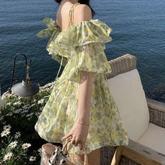 Aiertu Dress Floral Suspender Backless Ruffles Summer 2024 Sexy Elegant Dress Women Clothing Female Short Korean Beach Outfits Dress Aiertu