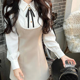 Aiertu - Mocha and High Tea in Paris Top and Dress Complete Set Dark Academia Kawaii Academia Y2K Cottagecore Coquette Fairycore Dollette Princesscore Aiertu