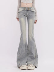 Aiertu Women's Light Blue Flare Jeans Baggy Harajuku Vintage Denim Trousers Y2k Jean Pants Japanese 2000s Style Trashy Oversize Clothes Aiertu