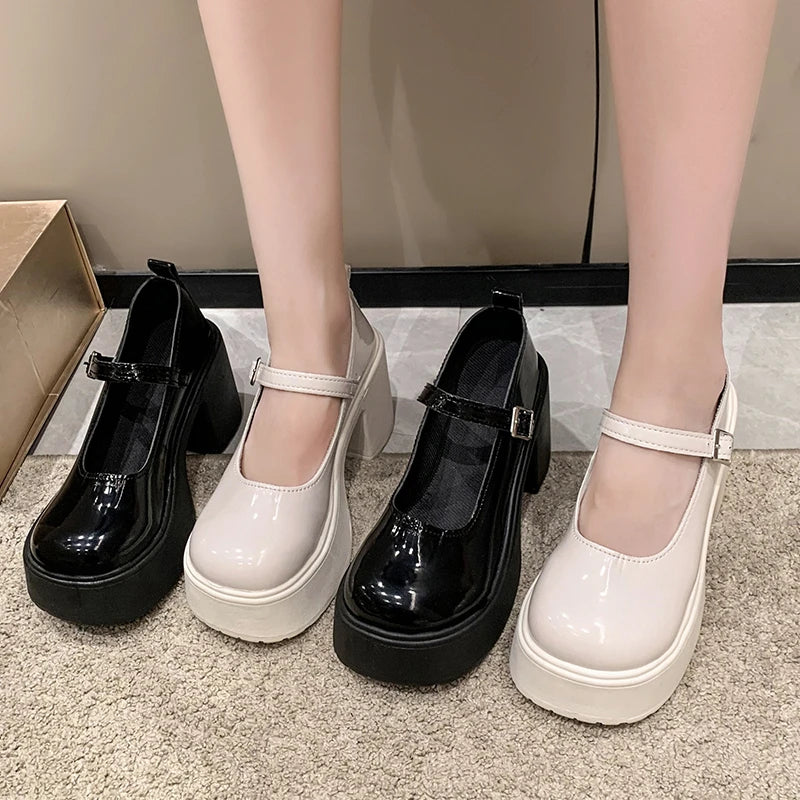 Aiertu Back to school Fashion White Chunky Platform High Heels Women's 2024 New Fall/winter Mary Jane Shoes Aiertu