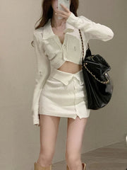 Aiertu BACK TO SCHOOL OUTFIT Knitted 2 Piece Dress Set Dress Women Autumn Casual Long Sleeve Korean Style Sweater Suit Office Lady Elegant Y2k Chic Sets Aiertu