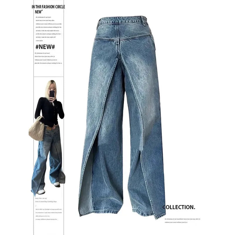 Aiertu Women Blue Jeans Y2k Vintage High Waist Baggy Cowboy Pants Aesthetic Harajuku Denim Trousers 90s Trashy Emo 2000s Grunge Clothes Aiertu