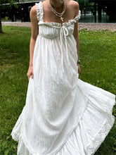 AIERTU - Women White Long Dress Lace Trim Tie-up V Neck Sleeveless Ruffle Loose Tank Dress for Evening Party Club Bohemian Summer Aiertu