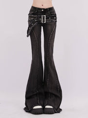 Aiertu Women's Y2k Flare Jeans Baggy Harajuku Korean Black Gothic Denim Trousers Japanese 2000s Style Jean Pants Vintage Trashy Clothes Aiertu
