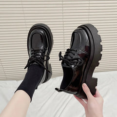 Aiertu Women Spring New Black Platform Flats Shoes Women Loafers Slip on Boat Shoes Designer Casual Leather Oxfords Aiertu